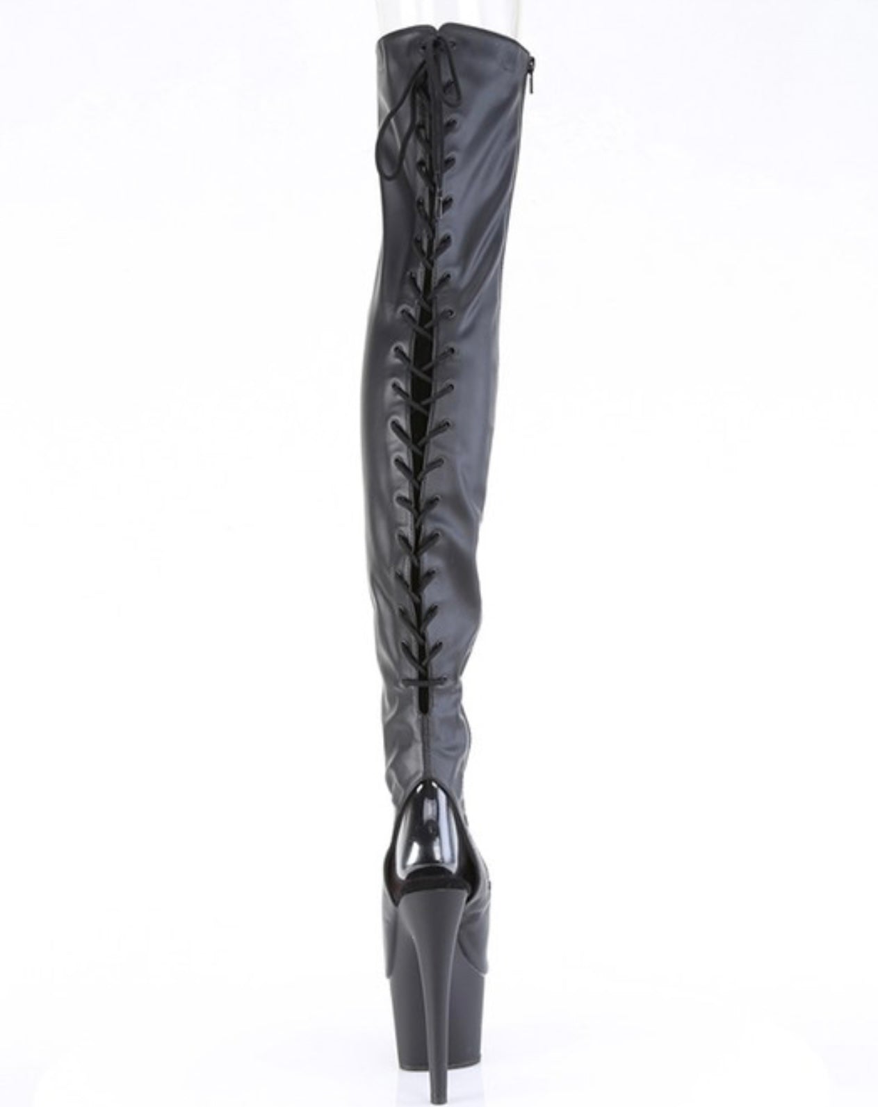 Black Faux Leather Thigh High Tie Boots