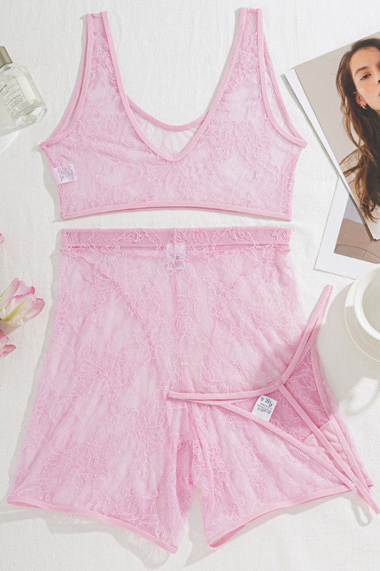 Pink Lace boy Short Set