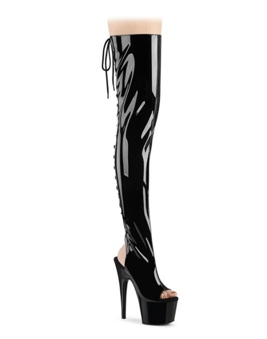 Shiny Thigh High Tie Boots