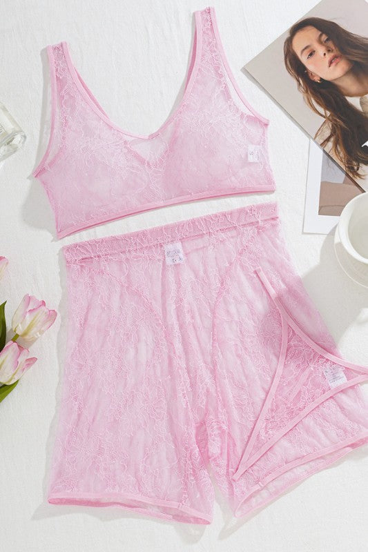 Pink Lace boy Short Set