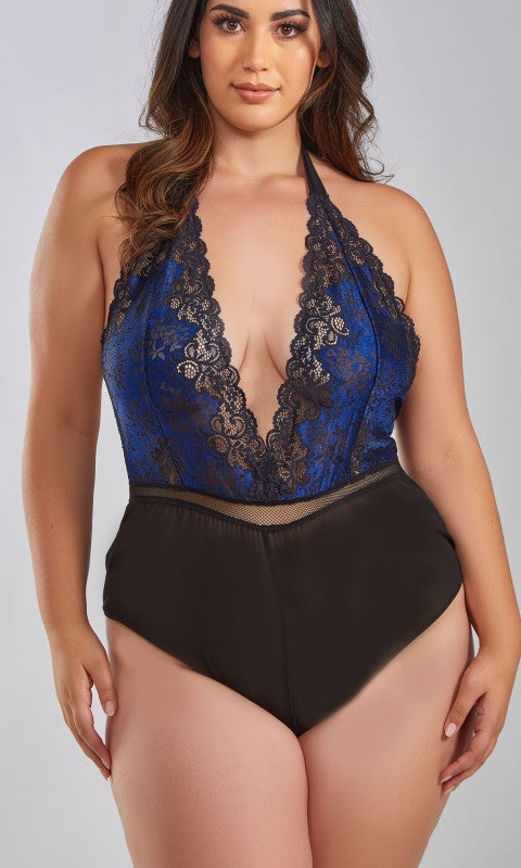 Halter Lace Halter Plunge Bodysuit Romper