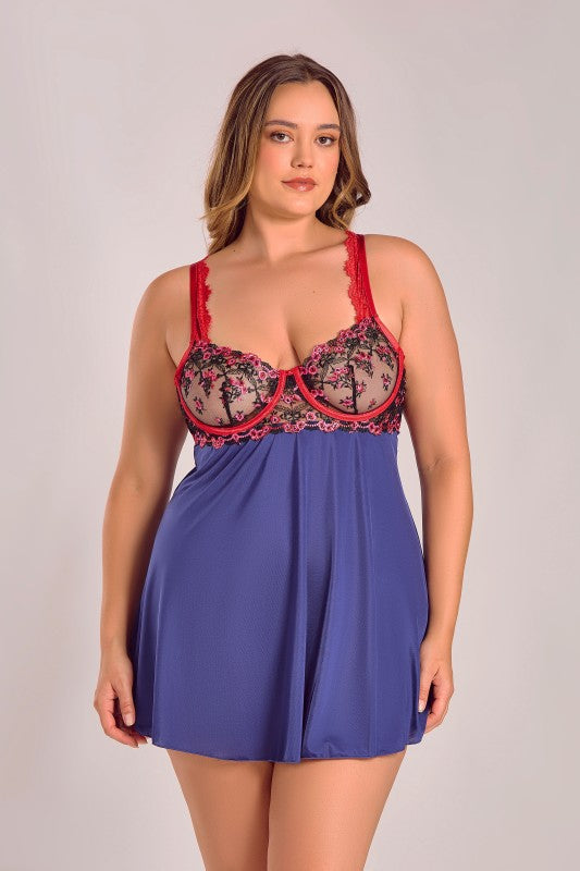 Maurie Embroidered Underwire Babydoll Set