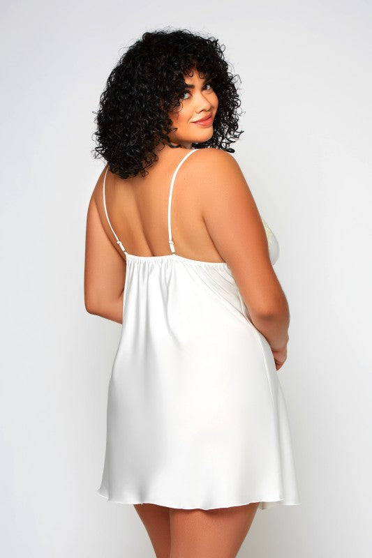 Allison Silky Chemise Gold Lace Trim Gown