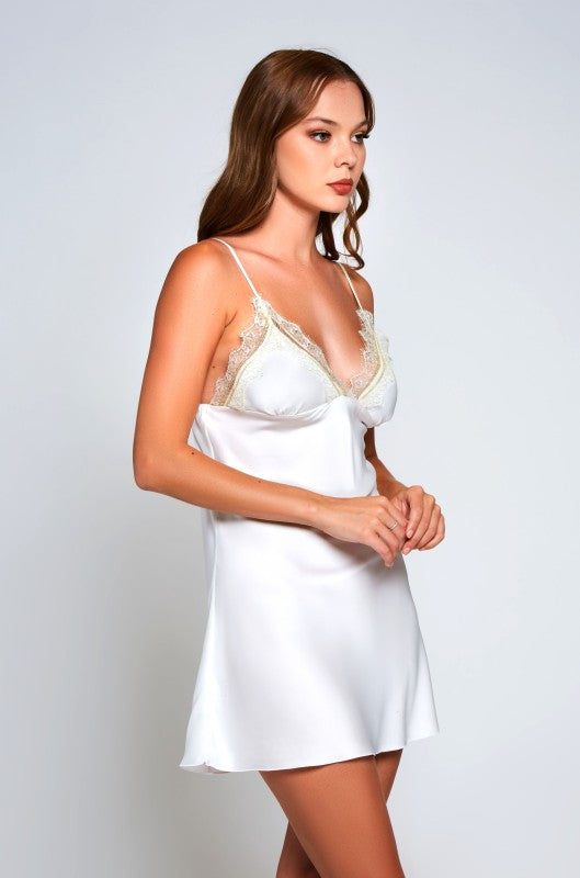 Allison Silky Chemise Gold Lace Trim Gown